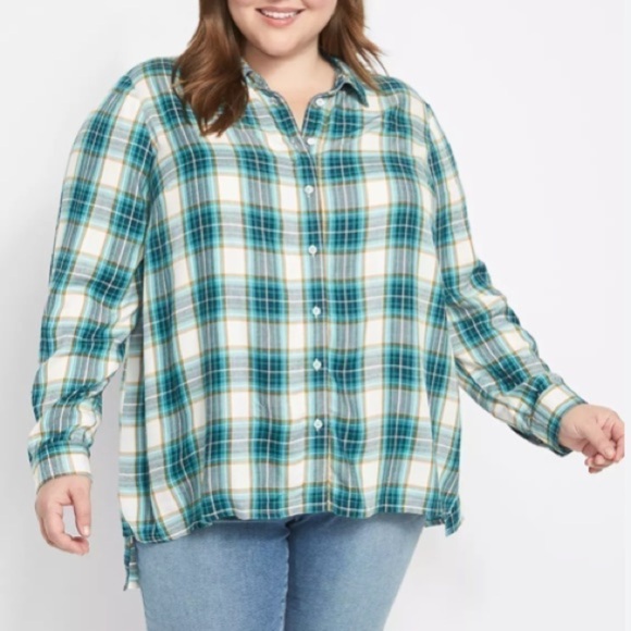 Lane Bryant Tops - Lane Bryant No Peak Green Plaid Boyfriend Button Front Shirt Women’s 14/16